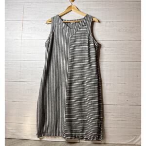 Westbound Dress Womens Size Large Black & White Striped Lagenlook Linen Blend